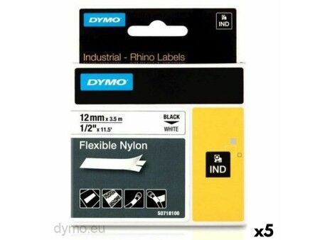 Laminowana Taśma do Drukarki Etykiet Rhino Dymo ID1-12 12 x 3,5 mm Czarny Biały Samoprzylepne (5 Sztuk)