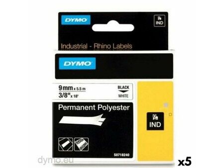 Laminowana Taśma do Drukarki Etykiet Rhino Dymo ID1-9 9 x 5,5 mm Czarny Poliester Biały (5 Sztuk)