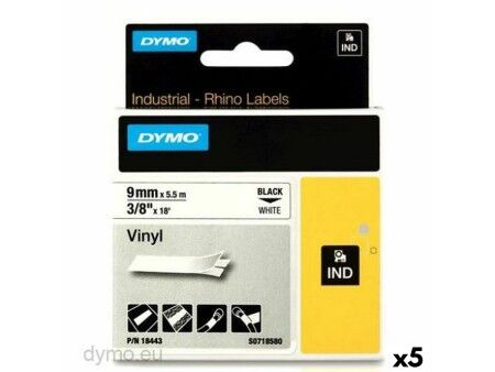 Laminowana Taśma do Drukarki Etykiet Rhino Dymo ID1-9 Biały Czarny 9 x 5,5 mm Nalepki (5 Sztuk)