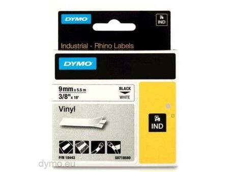Laminowana Taśma do Drukarki Etykiet Rhino Dymo ID1-9 Biały Czarny 9 x 5,5 mm Nalepki (5 Sztuk)