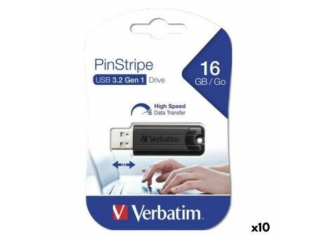 Pendrive Verbatim Pinstripe Czarny 16 GB (10 Sztuk)