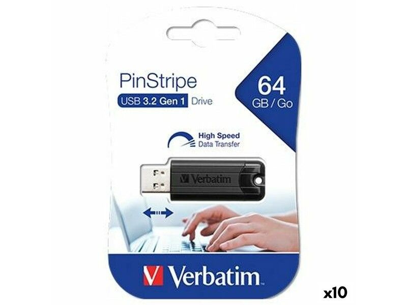 Pendrive Verbatim Pinstripe Czarny 64 GB (10 Sztuk)