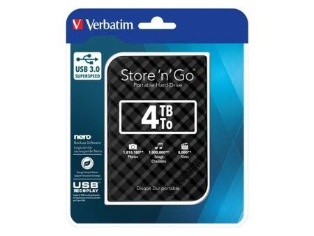Zewnętrzny Dysk Twardy Verbatim Disco Duro Portátil Store 'n' Go USB 3.0 de 4 TB en color Negro USB 3.0
