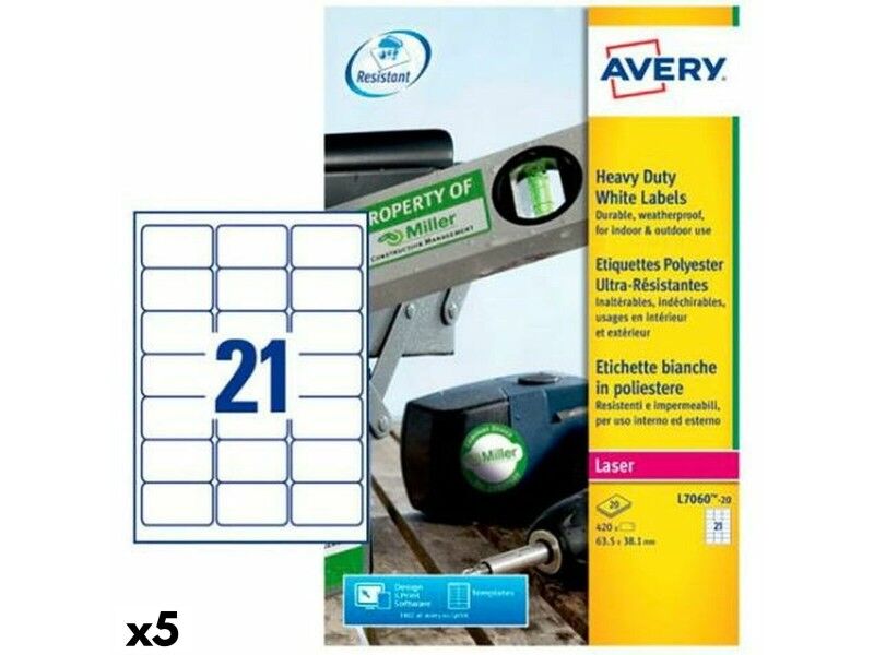 Etykiety do Drukarki Avery Biały 20 Kartki 63,5 x 38,1 mm (5 Sztuk)