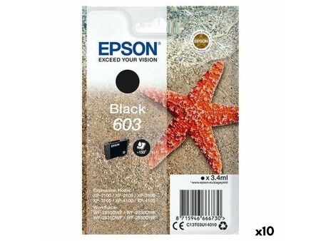 Oryginalny Wkład Atramentowy Epson P-2100, 3100, 4100 / WF-2830DWF, 2850DW - Nº 603 Czarny (10 Sztuk)