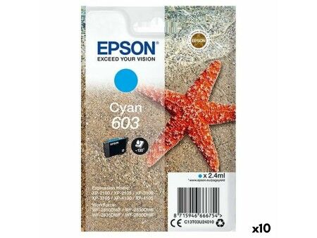 Oryginalny Wkład Atramentowy Epson XP-2100, 3100, 4100 / WF-2830DWF, 2850DW - Nº 603 Turkusowy (10 Sztuk)