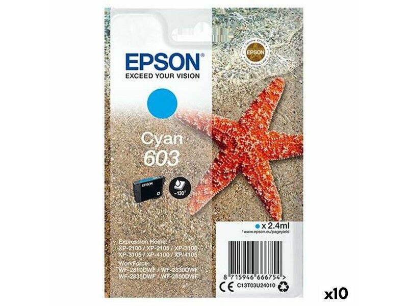 Oryginalny Wkład Atramentowy Epson XP-2100, 3100, 4100 / WF-2830DWF, 2850DW - Nº 603 Turkusowy (10 Sztuk)