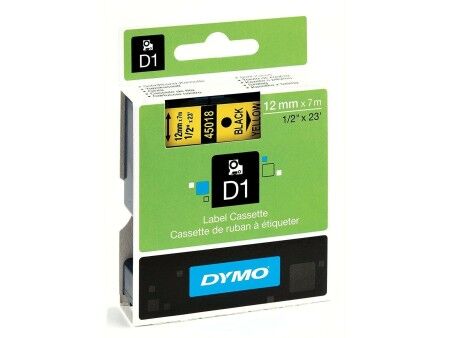 Laminowana Taśma do Drukarki Etykiet Dymo D1 45018 12 mm LabelManager™ Żółty Czarny (5 Sztuk)
