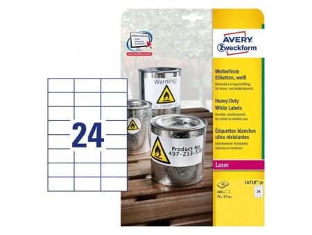Etykiety samoprzylepne Avery 20 Kartki Biały 70 x 37 mm