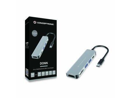 HUB USB Conceptronic 6 w 1 Szary Aluminium