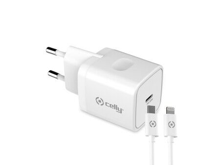 Ładowarka ścienna + kabel-USB C Celly iPhone Biały 20 W