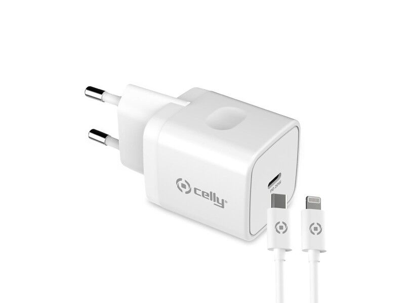 Ładowarka ścienna + kabel-USB C Celly iPhone Biały 20 W