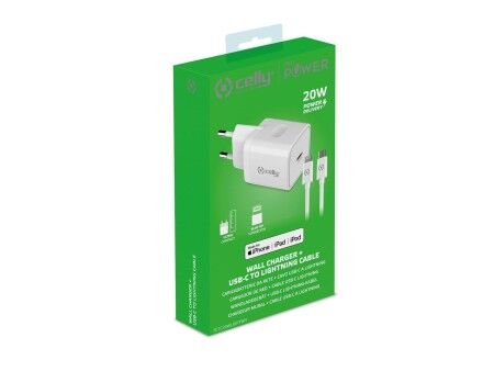 Ładowarka ścienna + kabel-USB C Celly iPhone Biały 20 W
