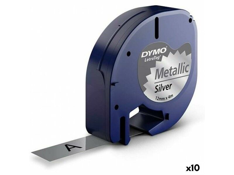 Laminowana Taśma do Drukarki Etykiet Dymo 91208 LetraTag® Czarny Srebro 12 mm (10 Sztuk)
