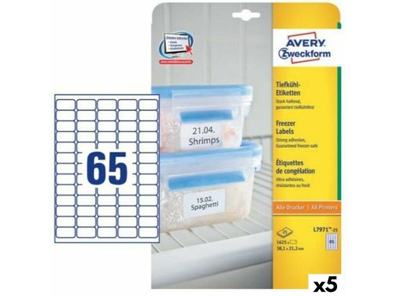 Etykiety do Drukarki Avery L7971 Biały 25 Kartki 38,1 x 21,1 mm (5 Sztuk)