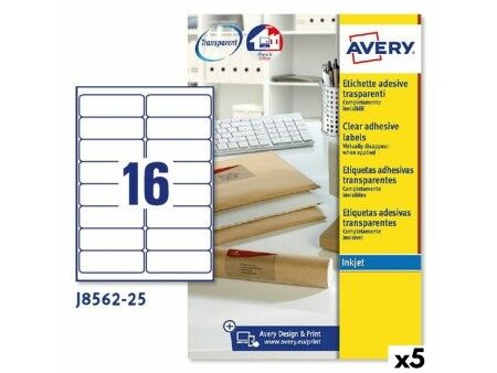 Etykiety do Drukarki Avery J8562 25 Kartki 99,1 x 33,9 mm Przezroczysty (5 Sztuk)