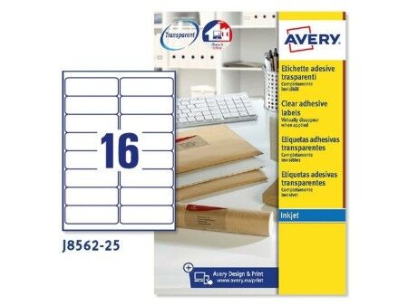 Etykiety do Drukarki Avery J8562 25 Kartki 99,1 x 33,9 mm Przezroczysty (5 Sztuk)