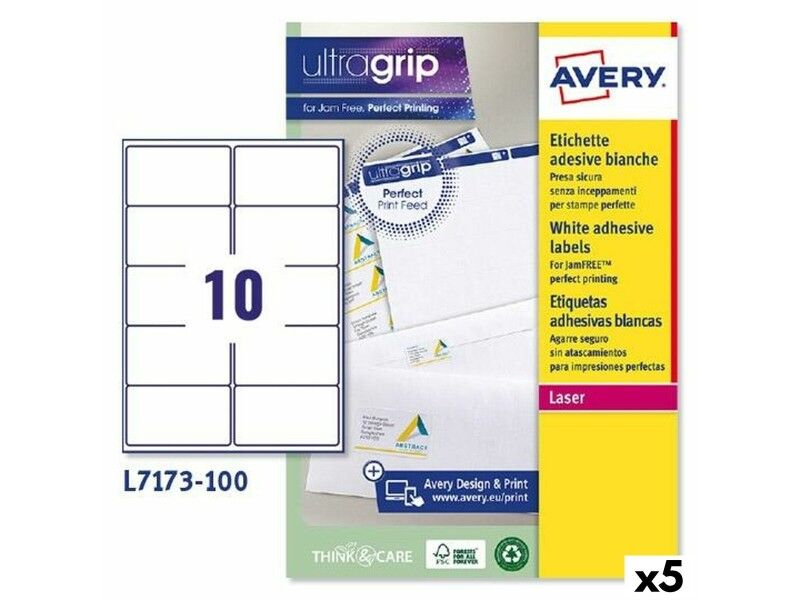 Etykiety do Drukarki Avery L7173 Biały 100 Kartki 99,1 x 57 mm (5 Sztuk)