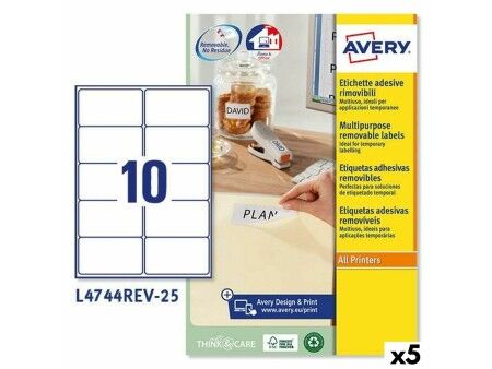Etykiety do Drukarki Avery L4744REV Biały 25 Kartki 96 x 50,8 mm (5 Sztuk)