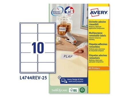 Etykiety do Drukarki Avery L4744REV Biały 25 Kartki 96 x 50,8 mm (5 Sztuk)