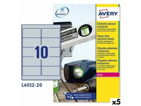 Etykiety do Drukarki Avery Srebrzysty 20 Kartki 96 x 50,8 mm (5 Sztuk)