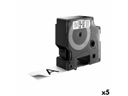 Laminowana Taśma do Drukarki Etykiet Dymo D1 53713 24 mm LabelManager™ Biały Czarny (5 Sztuk)