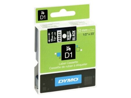 Laminowana Taśma do Drukarki Etykiet Dymo D1 45021 12 mm LabelManager™ Biały Czarny (5 Sztuk)