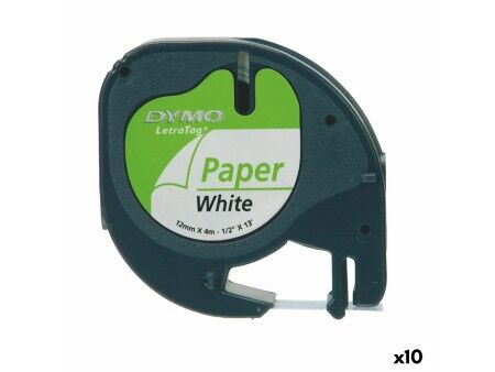 Laminowana Taśma do Drukarki Etykiet Dymo 91200 12 mm LetraTag® Biały Czarny (10 Sztuk)
