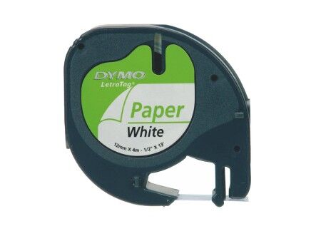 Laminowana Taśma do Drukarki Etykiet Dymo 91200 12 mm LetraTag® Biały Czarny (10 Sztuk)
