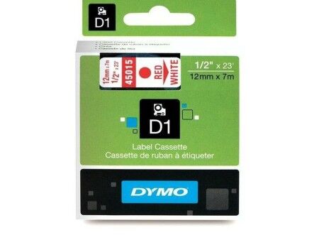 Laminowana Taśma do Drukarki Etykiet Dymo D1 45015 12 mm LabelManager™ Biały Czerwony Czarny (5 Sztuk)