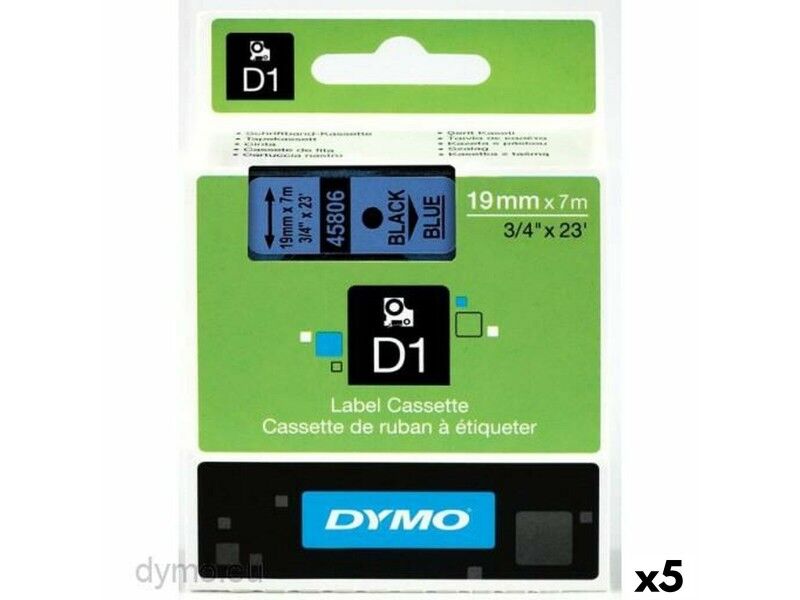 Laminowana Taśma do Drukarki Etykiet Dymo D1 45806 LabelManager™ Czarny Niebieski (5 Sztuk)