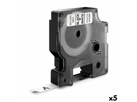 Laminowana Taśma do Drukarki Etykiet Dymo D1 41913 9 mm LabelManager™ Biały Czarny (5 Sztuk)