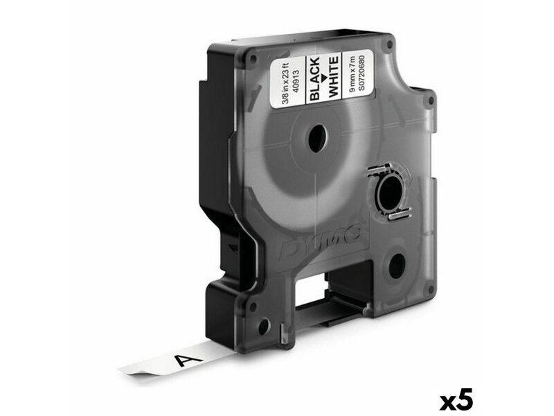 Laminowana Taśma do Drukarki Etykiet Dymo D1 41913 9 mm LabelManager™ Biały Czarny (5 Sztuk)