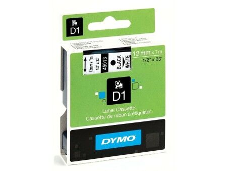 Laminowana Taśma do Drukarki Etykiet Dymo D1 45013 12 mm LabelManager™ Biały Czarny (5 Sztuk)
