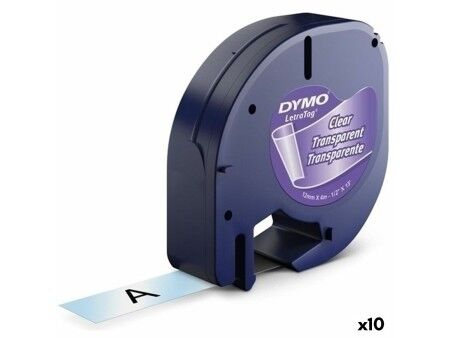 Laminowana Taśma do Drukarki Etykiet Dymo 12267 12 mm x 4 m Przezroczysty Plastikowy Czarny (10 Sztuk)