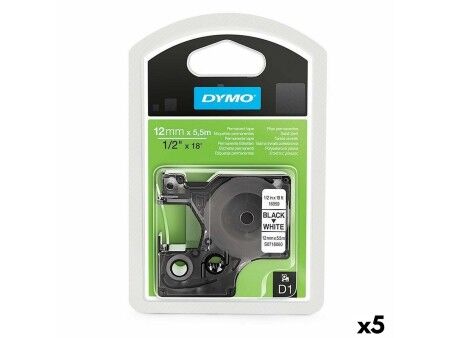 Laminowana Taśma do Drukarki Etykiet Dymo D1 16959 12 mm x 5,5 m Czarny Poliester Biały (5 Sztuk)