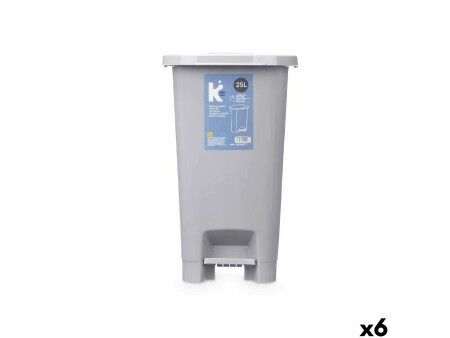 Kosz na Śmieci z Pedałem ABK-142 1 Szary Plastikowy 25 L (6 Sztuk)