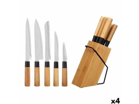 Zestaw noży z drewnianym stojakiem Kinvara KT171028A 6PCS Naturalny Bambus Stal (4 Sztuk)
