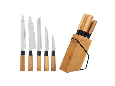 Zestaw noży z drewnianym stojakiem Kinvara KT171028A 6PCS Naturalny Bambus Stal (4 Sztuk)
