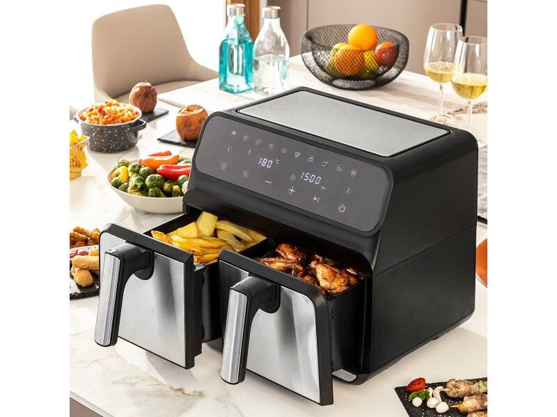 Frytkownica na gorące powietrze InnovaGoods Fryinn Double 8000 Czarny 3400 W 8 L Stal nierdzewna