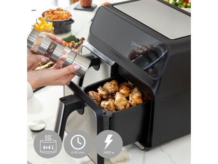 Frytkownica na gorące powietrze InnovaGoods Fryinn Double 8000 Czarny 3400 W 8 L Stal nierdzewna
