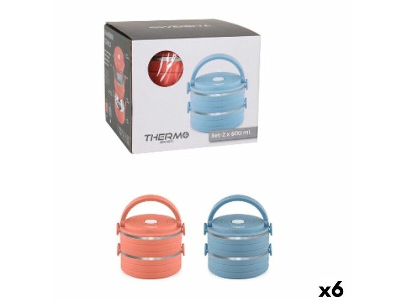 Set Pojemników na Lunch ThermoSport Niebieski Czerwony Stal Plastikowy 600 ml 2 Części (6 Sztuk)