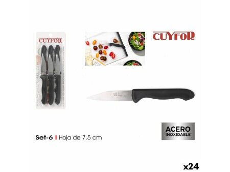 Zestaw Noży Obierająych Cuyfor Czarny Srebrzysty Stal nierdzewna 7,5 cm 6 Części (24 Sztuk)