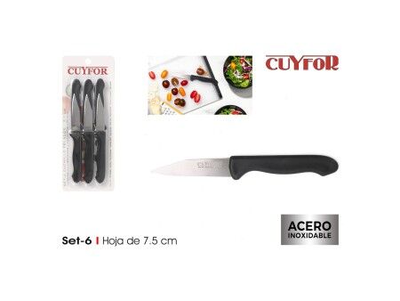 Zestaw Noży Obierająych Cuyfor Czarny Srebrzysty Stal nierdzewna 7,5 cm 6 Części (24 Sztuk)