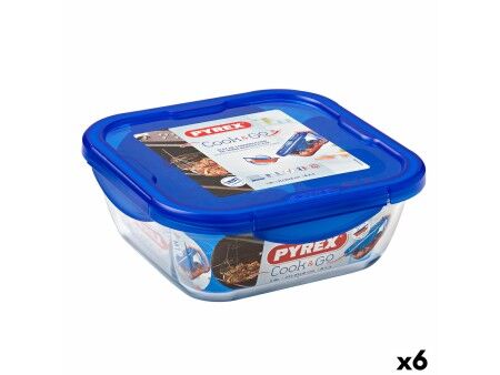 Hermetyczne pudełko na lunch Pyrex Cook & go 21 x 21 x 9 cm Niebieski 1,9 L Szkło (6 Sztuk)